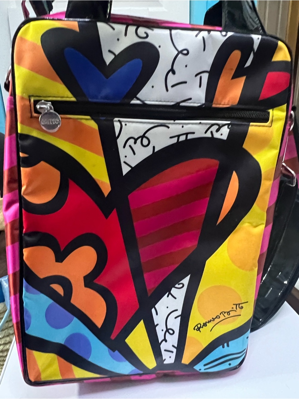 Romero Britto Colorful Heart-Print Laptop Bag - Multicolor